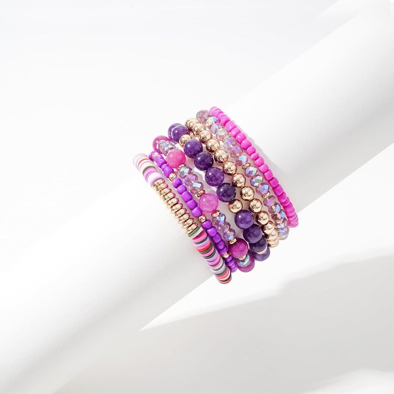 GOOJIDS Surfer Heishi Clay Bead Bracelets for Women Bohemian Stackable Gold Plated Beaded Stretch Bracelets Elastic Layering Friendship Bracelets Set Boho Jewelry - Image 2